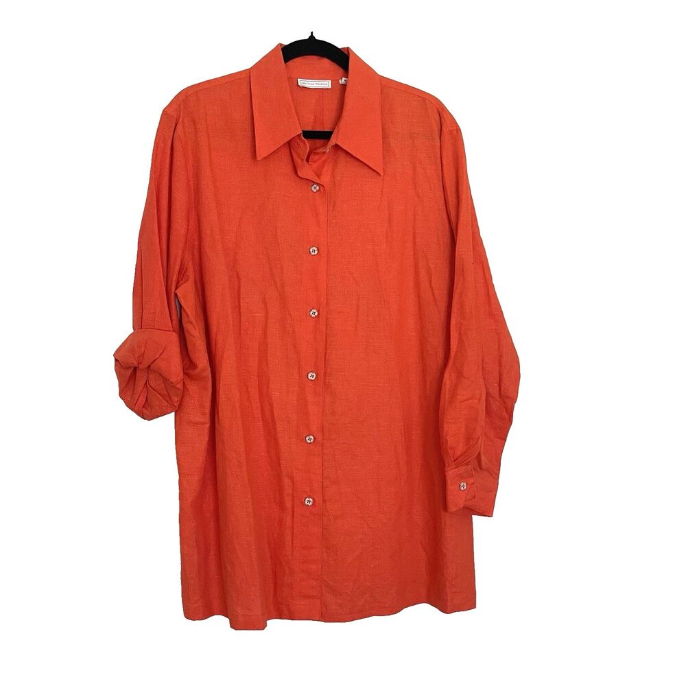 Cristian Trapani Womens Shirt Size 1X Linen Cotton Blend Orange Lagenlook Resort